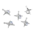 Detail view of silver alloy star charms with iridescent stones for DIY jewelry - Silver 3D Four-Pointed Star Artificial Gemstone Pendant (FL0469)