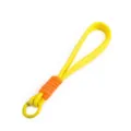 Detail of yellow handmade woven phone lanyard with orange wrap and spring gate ring - Yellow/Orange