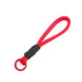 Close-up view of a 16cm red and black hand-woven braided lanyard featuring a metal ring - Red & Black