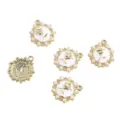 Elegant gold alloy rose charms decorated with pearls and rhinestones for DIY jewelry making. - Golden White Rose Round Plate (FL0469) / Pack of 2 / Gold White Rose