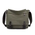 Large capacity men's canvas messenger bag in olive green with stylish leather accents. - Green