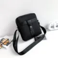 Men's fashion black oxford crossbody bag with wide logo strap - Business Casual (903) / L / Black