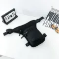 Black tactical leg waist bag with multi-pockets for motorcycle riding and outdoors. - Black