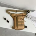 Tactical khaki nylon leg bag with adjustable straps for outdoor cycling and climbing - Khaki