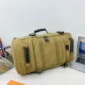 Khaki canvas travel backpack with large capacity and multiple handles for outdoor use. - Khaki