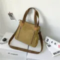 Vintage mustard yellow canvas crossbody bag with large capacity and multi-compartment design - Khaki