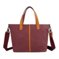 Grand sac cabas en toile bordeaux avec poignées marron et bandoulière réglable - Rouge