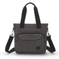 Dark grey canvas tote bag with multi-pocket design and adjustable shoulder strap - Gray