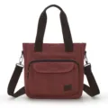 Fashionable burgundy canvas tote bag for women with multi-layer crossbody strap - Red