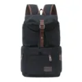 Vintage black canvas backpack with brown faux leather accents for casual travel or school - Black