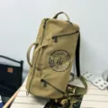 Multi-functional khaki canvas duffle bag for travel and fitness, casual backpack style - Khaki