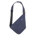 Slim anti-theft men's sling bag in blue textured fabric for travel and outdoor sports. - Left-Hand Model Blue