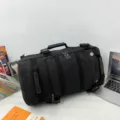Large capacity black canvas travel duffel bag with multi-functional handles and compartments - Black