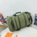 Army green large capacity canvas travel backpack with multiple handles - Green