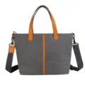 Sac cabas en toile grise avec poignées en cuir orange et large bandoulière pour femme - Gris