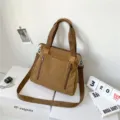 Vintage brown canvas shoulder bag with multi-compartments and large capacity for daily commuting - Brown