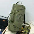 Vintage green canvas cylinder gym bag for outdoor travel and sports with strap and handle - Green
