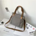 Retro olive green canvas tote bag with multiple zip pockets and adjustable strap - Gray