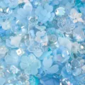 Frosted light blue iridescent flower petal acrylic beads for handmade DIY jewelry - 100g Pack (Approx 190 Pieces) / Blue Mix (02)