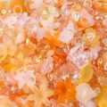 Assorted orange and yellow frosted iridescent AB acrylic flower petal and leaf beads set - 100g Pack (Approx 190 Pieces) / Orange-Yellow Mix (06)