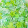 Mixed green matte and iridescent AB acrylic flower and leaf beads for DIY jewelry making - Emerald Green Mix (03)