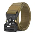 Detail of heavy-duty tactical nylon belt with compass buckle and 24KN strength - Khaki