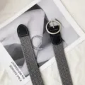 Elastic woven belt with round metal buckle casual stretch belt for women men daily wear - Round Buckle / 105cm / Gray