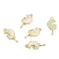 Gold crescent moon and G-letter charms with white enamel and rhinestones for DIY jewelry - Golden Crescent Moon Gemstone Charm (FL0469) / Pack of 2 / Golden Gemstone Moon