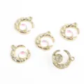 Gold-colored alloy crescent moon charms with pearlescent orb for DIY jewelry making - Golden Crescent Moon Ruby Decor (FL0469)