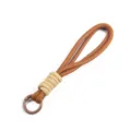 Handmade 16cm braided phone lanyard and versatile keychain in brown and tan cord - Woven Style (03) / Caramel Brown/Beige Yellow