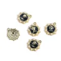 Elegant black enamel rose charm with pearls and rhinestones for DIY jewelry making - Golden Black Rose Pearl Plate (FL0469)