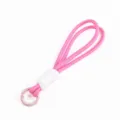 Hand-woven pink and white double-strand 16cm phone lanyard with metal keychain ring - Pink White