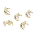 Golden crescent moon alloy charms with iridescent stones for DIY jewelry making crafts - Golden Crescent Moon Blue Gem Accessory (FL0469)