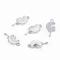 Silver-tone moon-shaped alloy charms with white inlay and rhinestone for DIY jewelry - Silver Gemstone Moon Pendant (04)