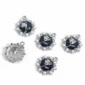 Alloy rose pendant charms with black enamel and faux pearl borders for DIY jewelry making - Silver Black Rose Round Pendant (08)