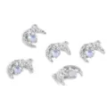 Silver alloy crescent moon pendant with blue opal-like stone for DIY jewelry making - Silver Blue Gemstone Moon Pendant (10)