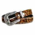 Leopard print rhinestone western belt with metal buckle and studs for women jeans fashion. - Yellow Leopard / 120cm