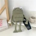 Cute green frog crossbody bag with plush arms for girls and women - Green