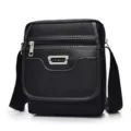 Black men's crossbody messenger bag in durable oxford cloth with adjustable strap - L / Black
