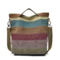 Casual multi-color striped canvas handbag with adjustable shoulder strap - Shoulder Crossbody Handbag / Multicolor Splicing