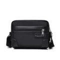Classic black Oxford cloth men's single shoulder crossbody bag with front zipper pocket - Horizontal Style (618) / Black