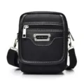 Black oxford messenger bag for men with adjustable shoulder strap and multiple zippers - S / Black