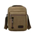 Men's khaki canvas messenger bag with multi-zipper pockets and adjustable strap - Khaki