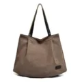 Large brown canvas tote bag for women with minimalist design and black handles - Coffee