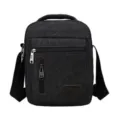 Black canvas messenger bag for men with multiple compartments and adjustable strap - Black