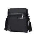 Classic black oxford cloth messenger bag for men with convenient front zipper pocket - Vertical Style (617) / S / Black