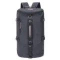 Large capacity black canvas travel backpack with cylinder design and leather accents - Black