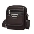 Premium dark brown oxford cloth compact crossbody shoulder bag for men with multiple pockets - S / Brown
