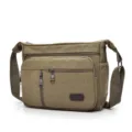 Sac à bandoulière en toile vert olive pour homme avec compartiments zippés pour le voyage - Sac à Bandoulière en Toile (D7118) / Kaki