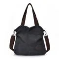Sac cabas décontracté en toile gris anthracite pour femme avec bandoulières marron réglables - Noir